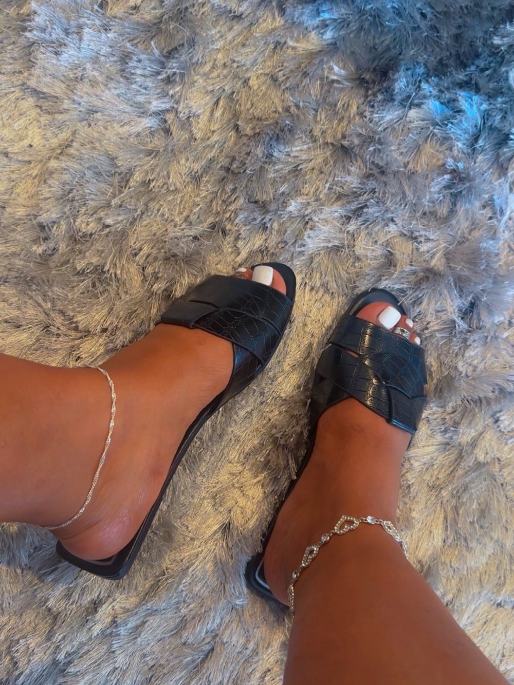 ZARA Black Woven Leather Slide Mules